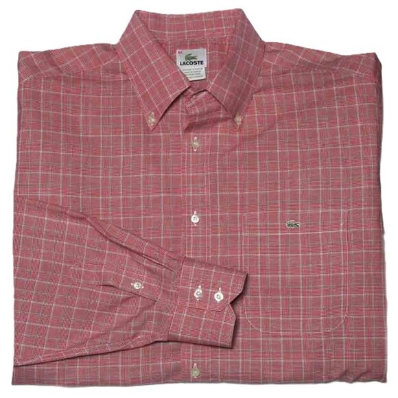 Lacoste Red Glen Plaid Long Sleeve Shirt Button Down Men's Size 44 or XL - Picture 1 of 3
